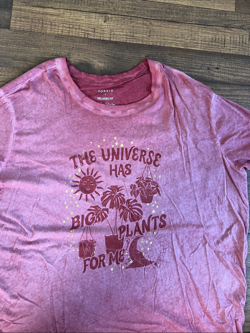 torrid Pink Graphic Tee with Maroon Plant & Celestial Print